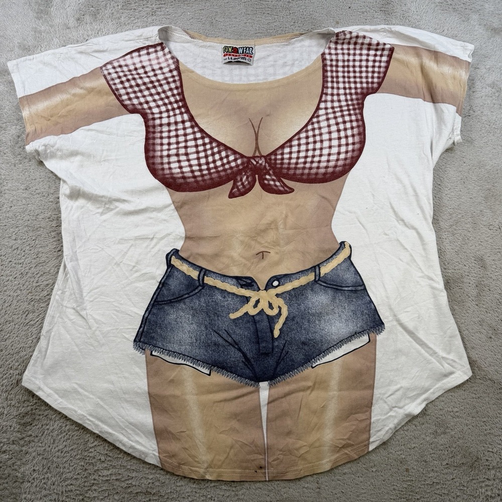 Vintage LA Imprints T-Shirt Women One Size White Bikini Body Beach Swim Suit Tee